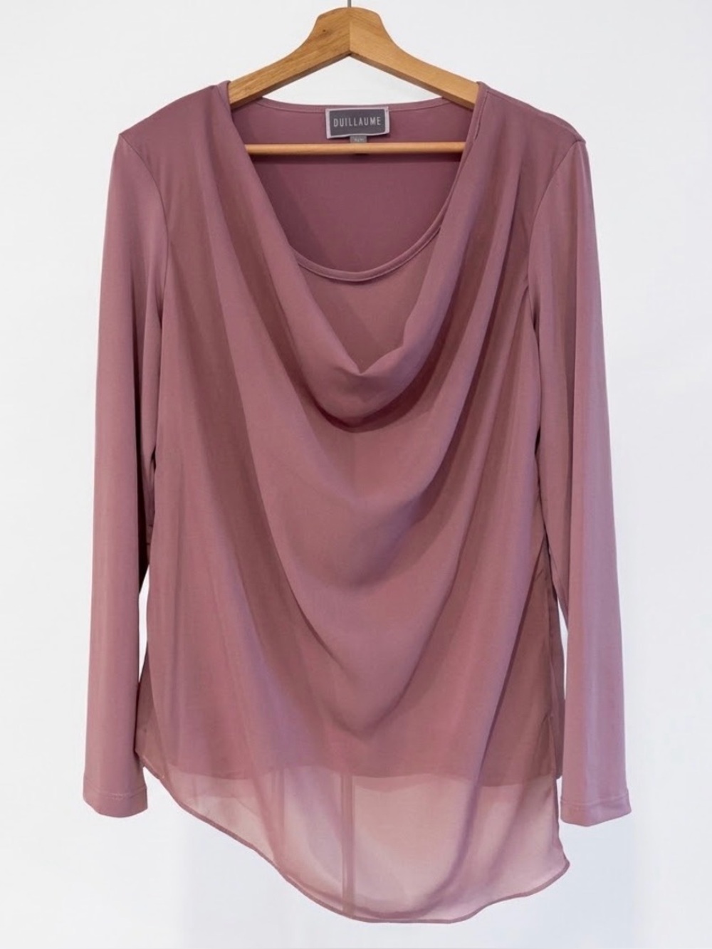 GUILLAUME Mauve Cowl Neck Overlay Top M Made in USA